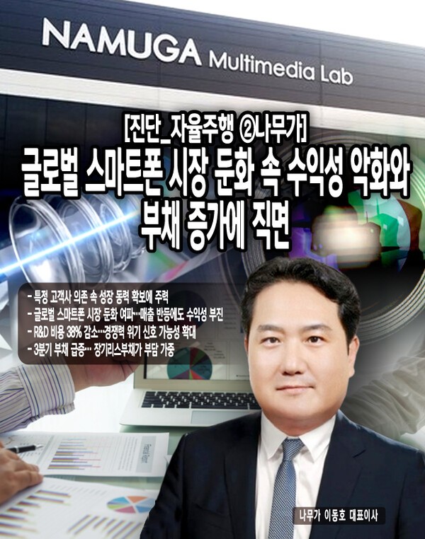 나무가의 매출은 한 고객사에 지나치게 편중되어 있으며, 이는 글로벌 스마트폰 시장 둔화로 인한 영향을 직접적으로 받는 구조다. 여기에 연구개발 투자 축소와 장기리스부채 급증이 더해지면서, 향후 기술 경쟁력과 재무 안정성에 부정적인 영향을 미칠 가능성이 커지고 있다.  [본문 중에서]