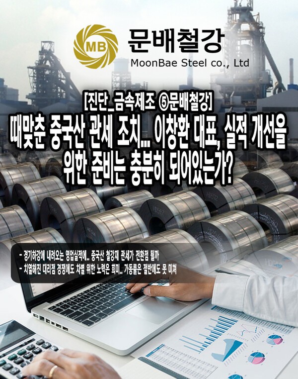 문배철강은 포스코에 다소 의존적인 구조 속에서 수익성이 저하되어 가고 있다. 중국의 철강재에 대한 관세 조치에도 경기 침체와 치열해진 경쟁은 그 효과를 저해할 수 있다. [본문 중에서]