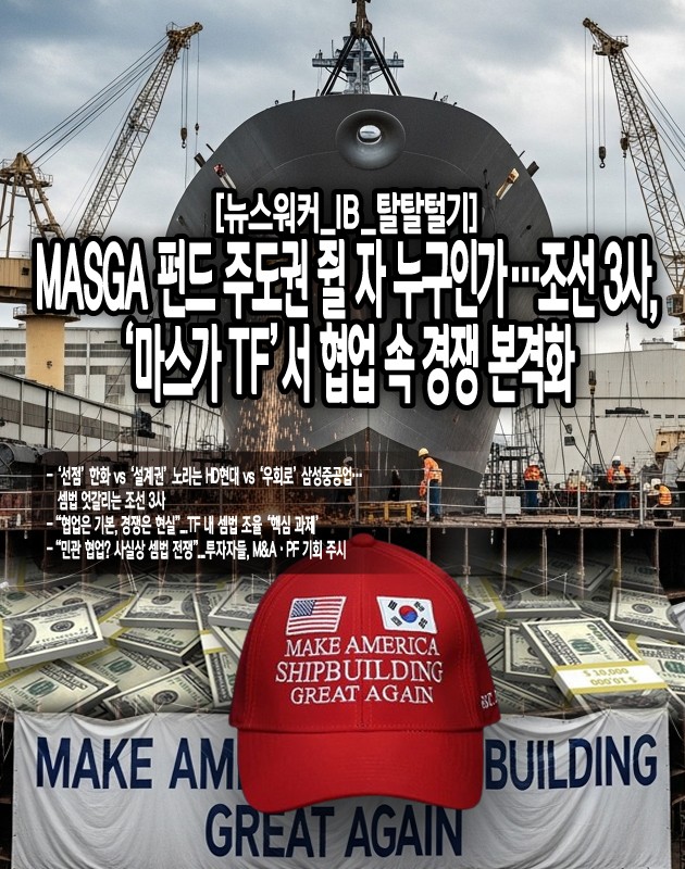 최근 진행된 마스가 TF 1차 회의에는 조선 3사의 대관 및 전략 담당 임원들이 모두 참석해 각사의 입장을 공유하는 자리가 마련됐다. 표면적으로는 협업 의지가 강조됐지만, 회의에 동석한 한 관계자는 “분위기 자체는 우호적이었지만, 내부적으로는 누가 주도권을 쥘 것인가에 대한 고민이 묻어났다”고 분위기를...[본문 중에서]