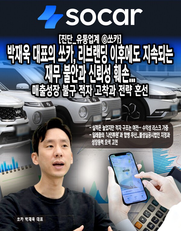 현재 쏘카는 반복되는 적자 구조, 재무적 불안정, 전략적 혼선 등 다층적인 위기에 처해 있다. 3년 이상 지속된 순손실은 누적 결손금 규모를 키우고 있으며, 부채비율은 위험 수위를 넘나들고 있다. [본문 중에서]