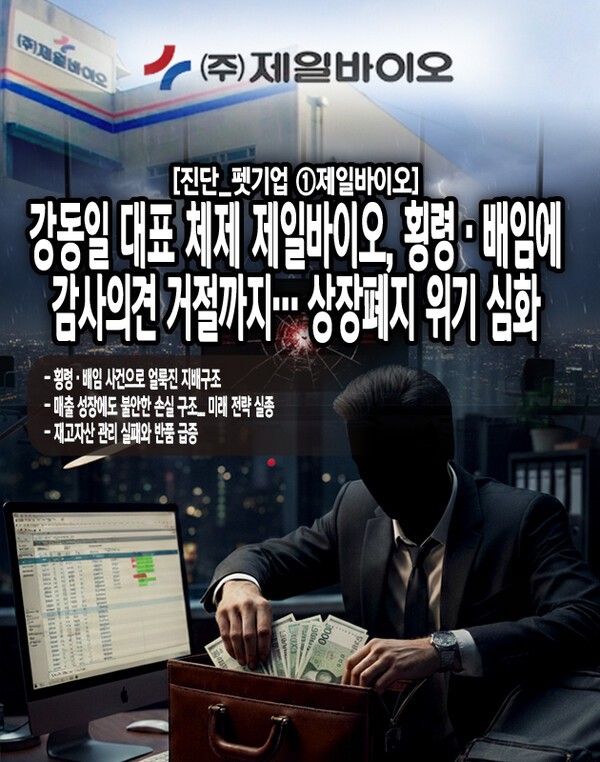 횡령·배임 사건으로 시작된 제일바이오의 내부 혼란은 실적 악화, 연구개발 공백, 재고 관리 실패로 확산하고 있다. 외형적 매출 성장은 이익으로 연결되지 못하고 있으며, 오너 일가의 경영권 다툼과 지배구조 불안은 소액주주들의 권리를 심각하게 훼손하고 있다. [본문 중에서]